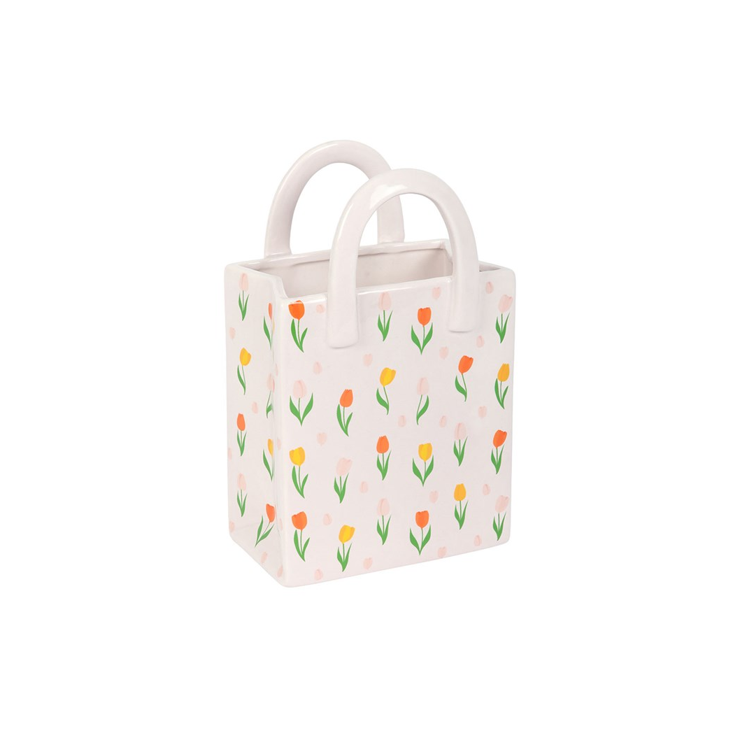 Tulip Print Ceramic Bag-Shaped Flower Vase