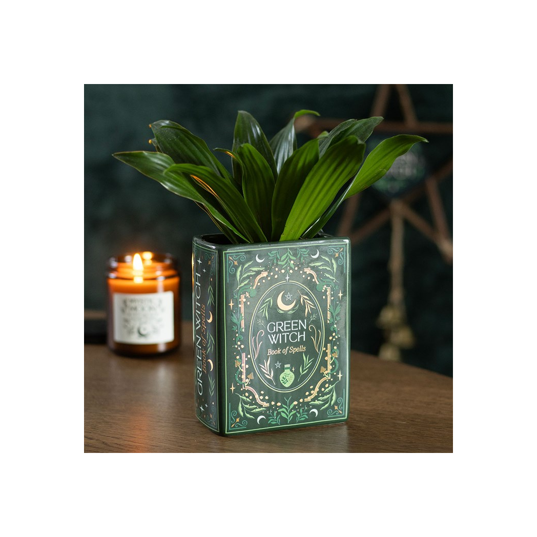Green Witch Book Shaped Vase