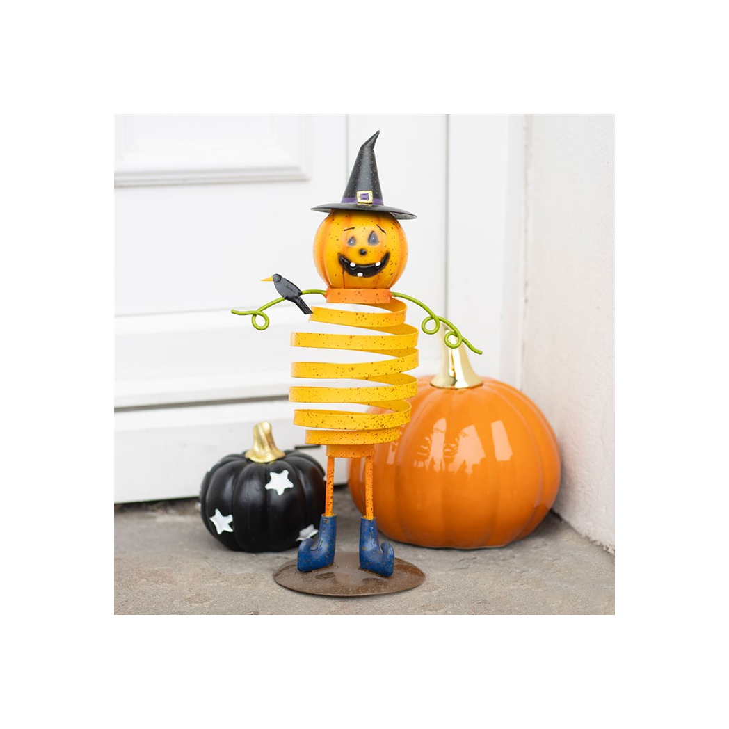 Orange Metal Pumpkin Man Ornament with Spring Body