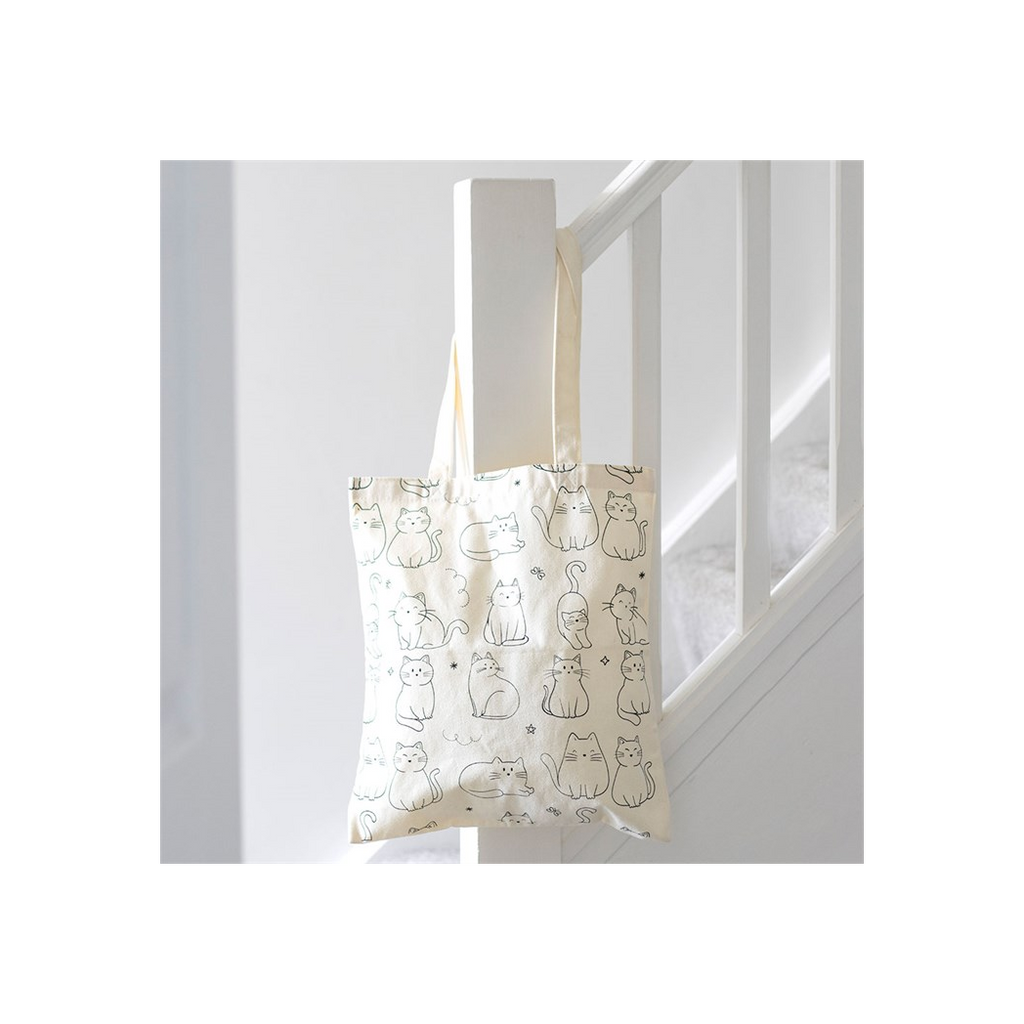 White Cat Print Polycotton Tote Bag