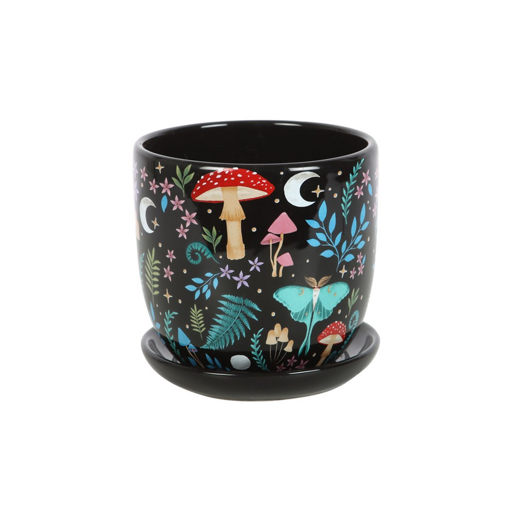 Dark Forest Print Ceramic Plant Pot with Saucer