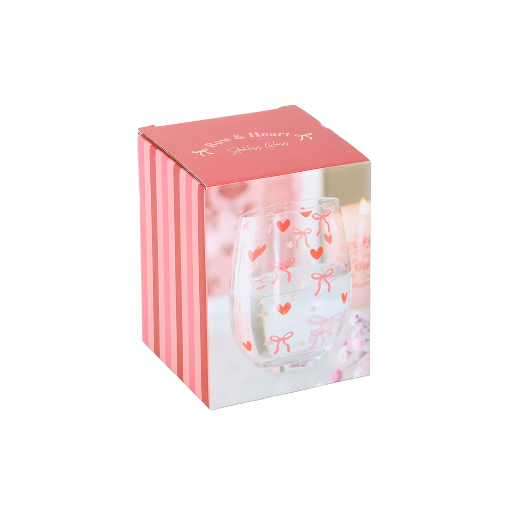 Bow and Heart Print Stemless Glass