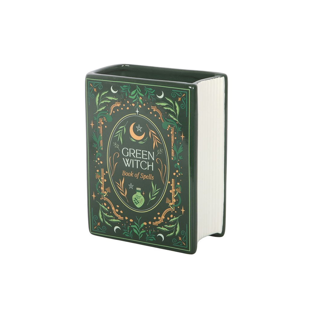 Green Witch Book Shaped Vase