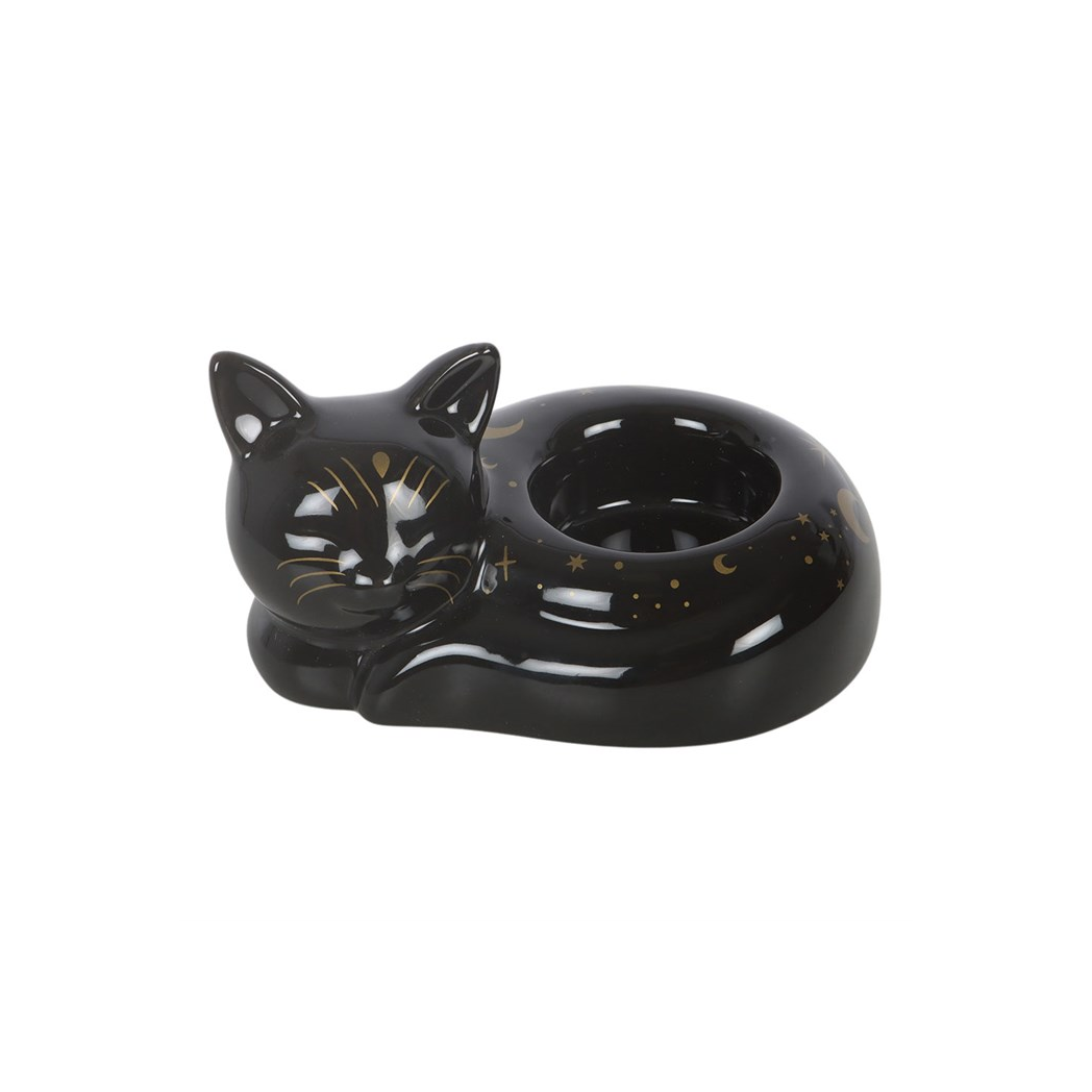 Black Cat Magick Curled Cat Tealight Holder