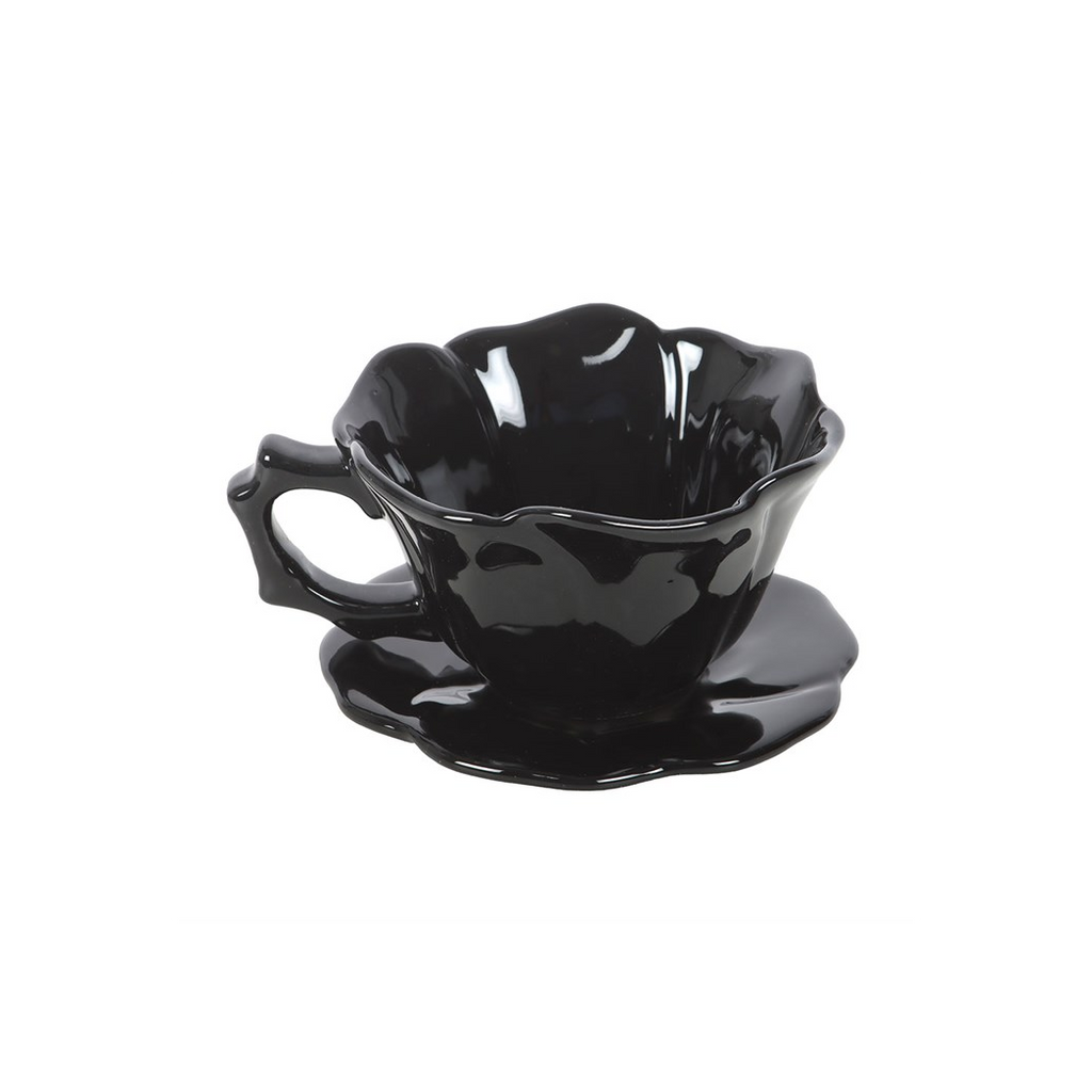 Black Rose Teacup and Saucer