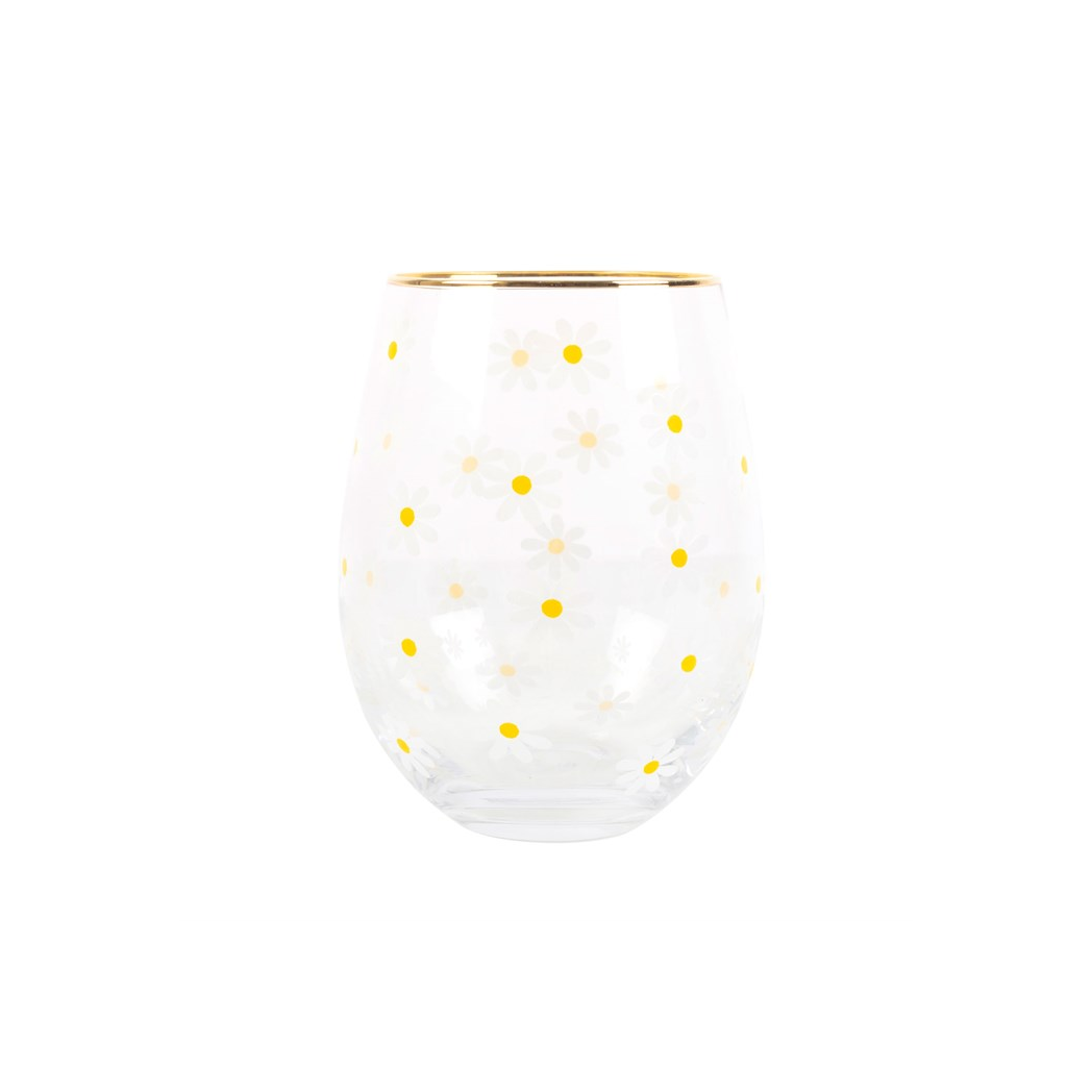 All Over Daisy Print Stemless Wine Glass