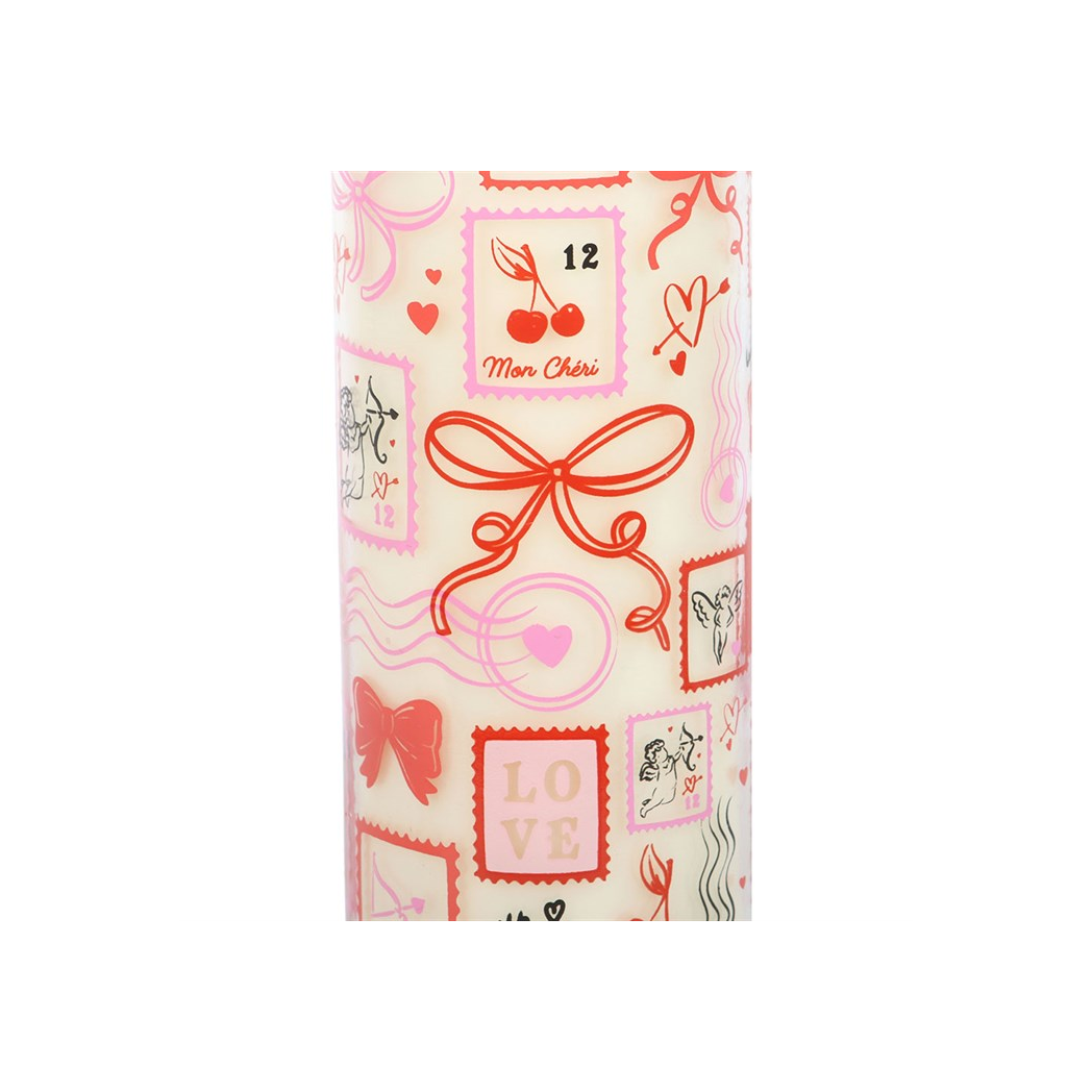 Valentine Postage Stamp Print Sparkling Rose Tube Candle