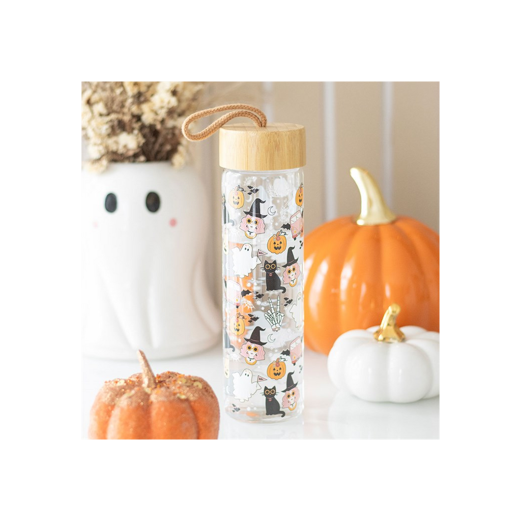 Groovy Ghost Print Glass Water Bottle