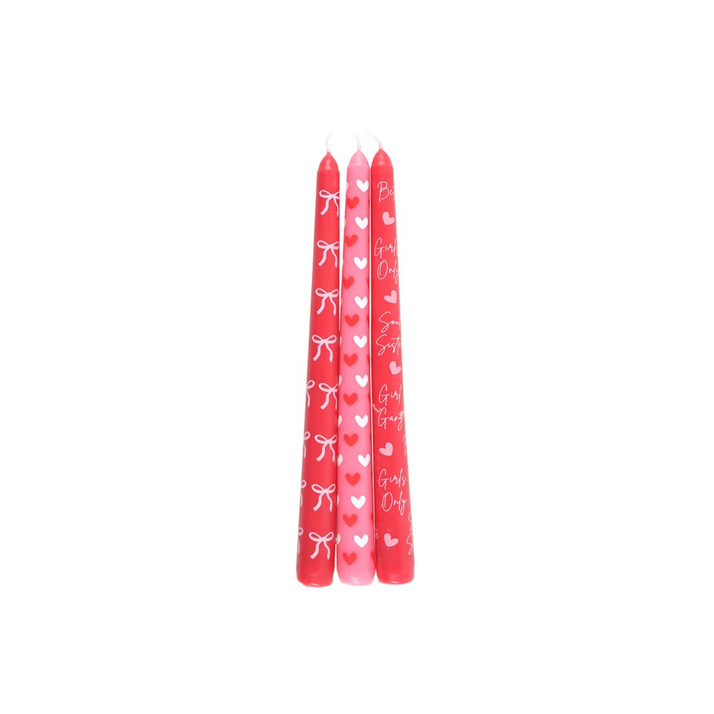 Set of 3 Girl Gang Bow and Heart Taper Candles