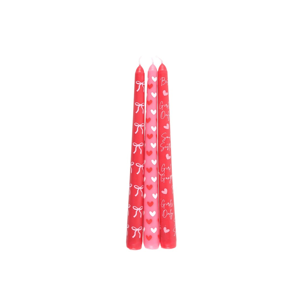 Set of 3 Girl Gang Bow and Heart Taper Candles