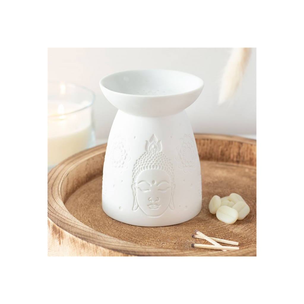 White Ceramic Buddha Face Oil Burner and Wax Warmer