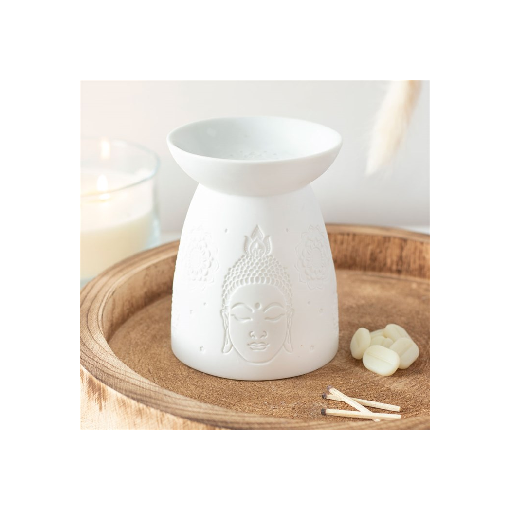 White Ceramic Buddha Face Oil Burner and Wax Warmer
