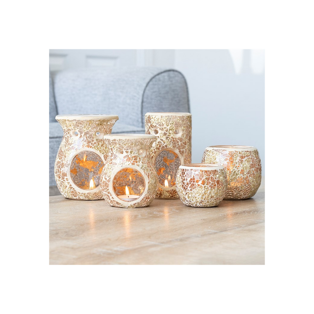 Gold Pillar Crackle Glass Oil Burner and Wax Warmer
