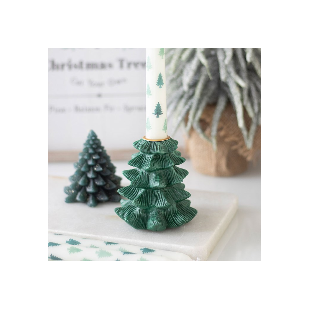 Green Fir Tree Candle Holder with Taper Candle