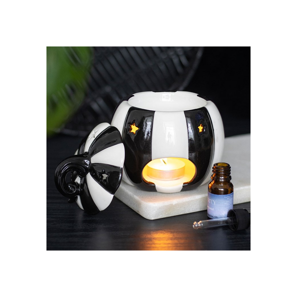 Black and White Striped Pumpkin Oil Burner