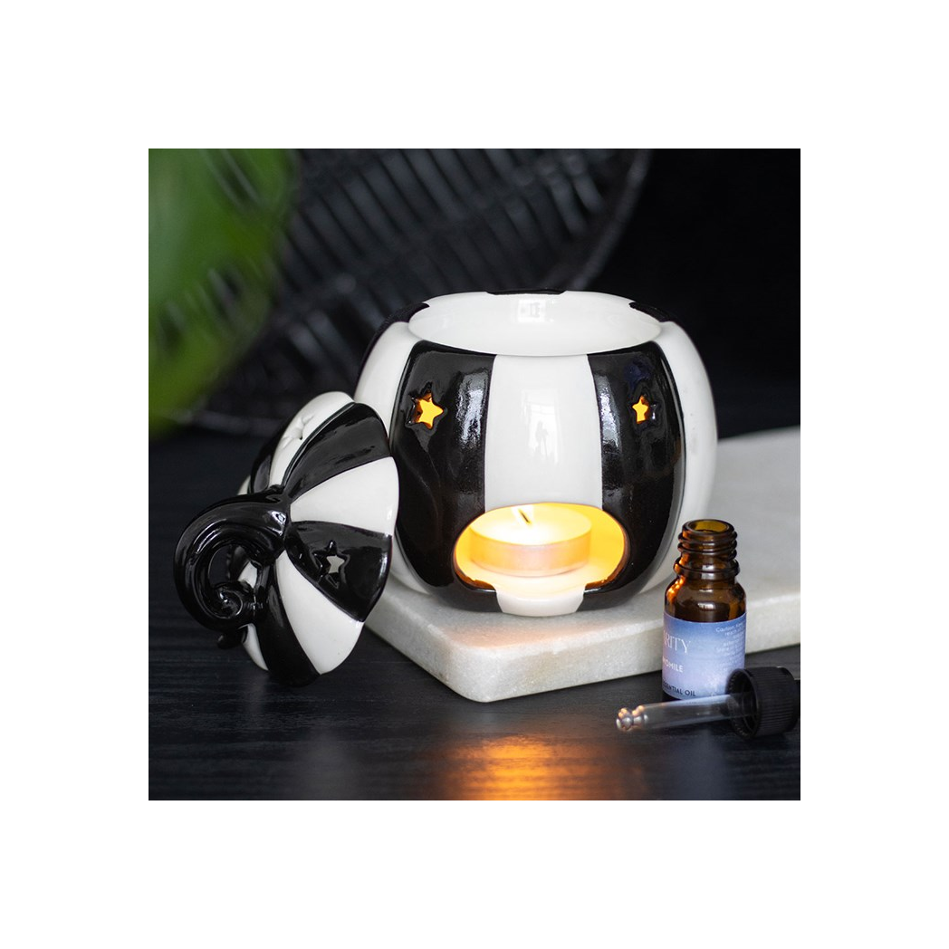 Black and White Striped Pumpkin Oil Burner