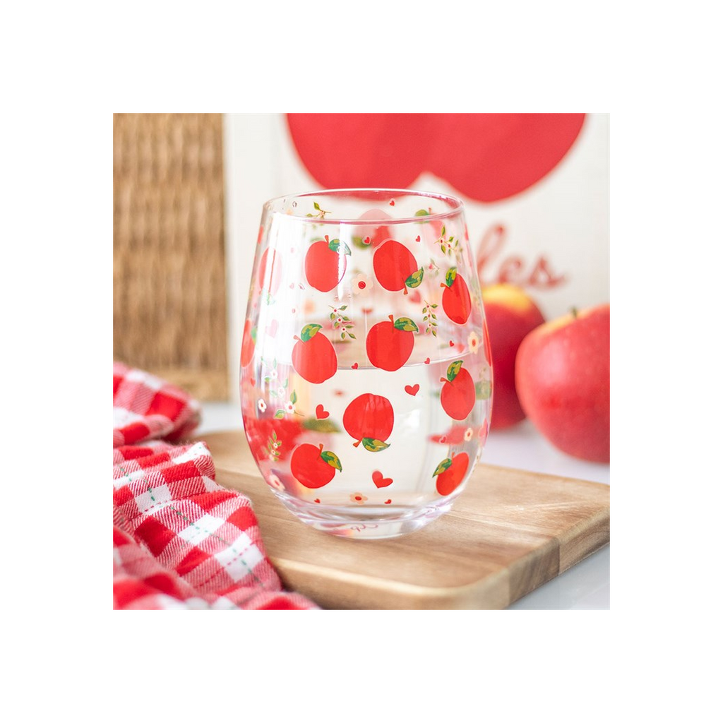 Apple Print Stemless Glass