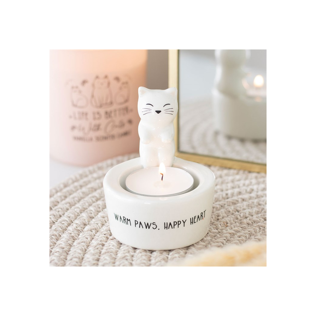 Warm Paws, Happy Heart Cat Tealight Holder