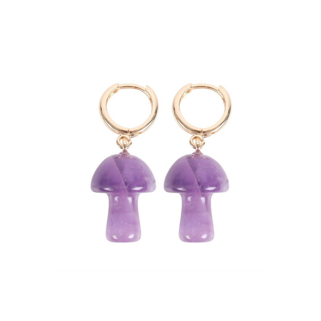 Amethyst Crystal Mushroom Earrings