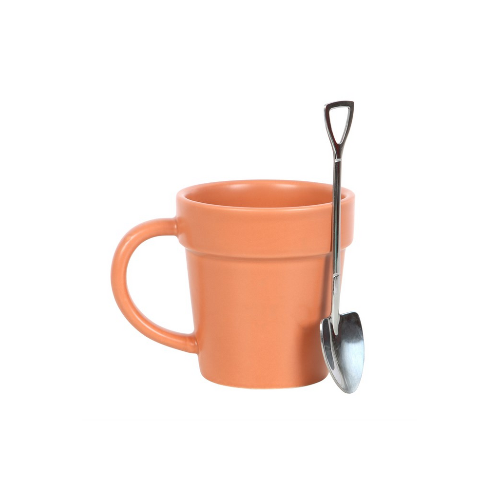 Plain Plant Pot Ceramic Mug and Shovel Spoon