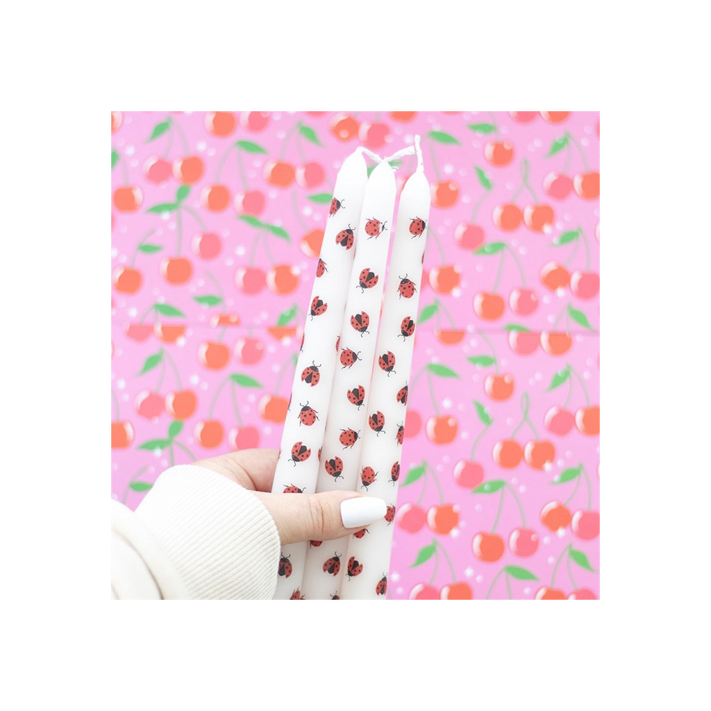 Set of 3 Love Bug Ladybird Taper Candles