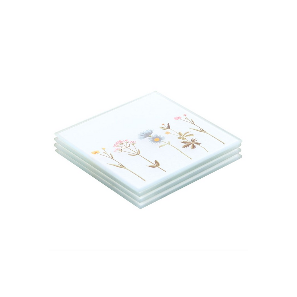 Floral Glass Coaster Set