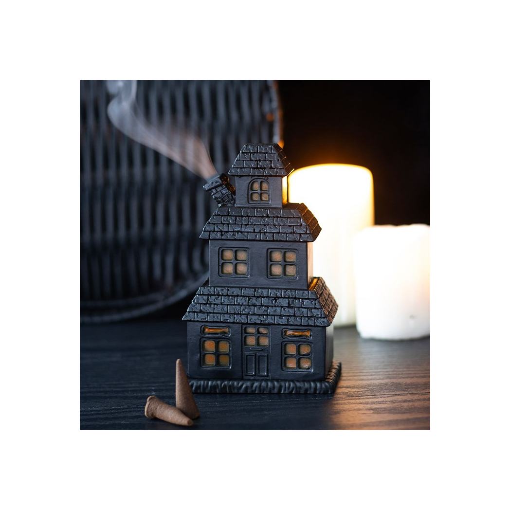 Black Haunted House Incense Cone Holder
