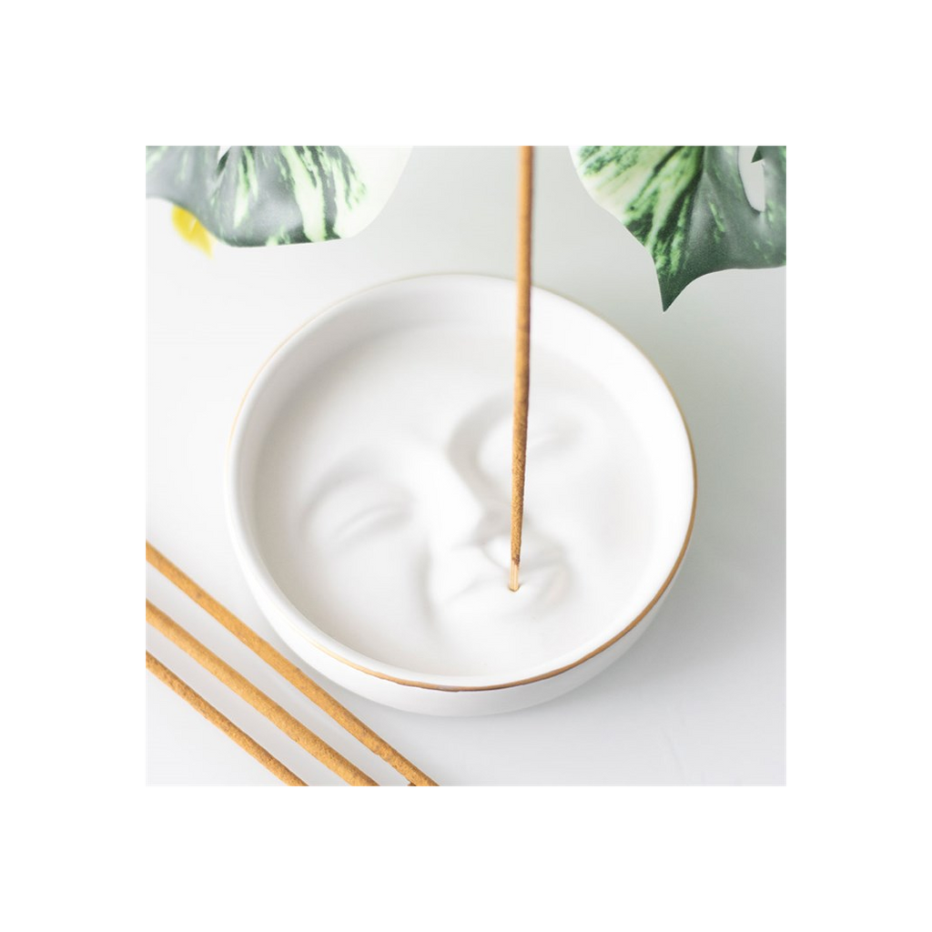 White Moon Face Incense Stick Holder