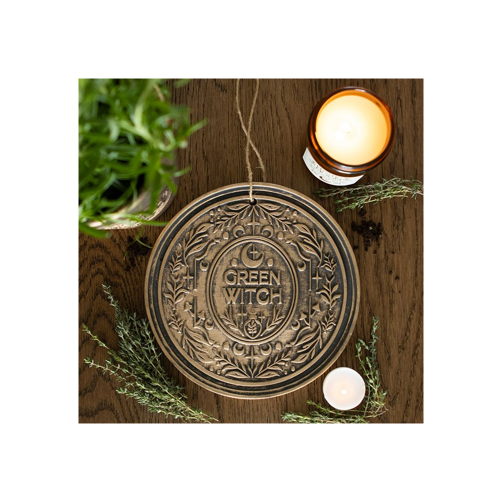 Green Witch Bronze Effect Terracotta Hanging Plaque