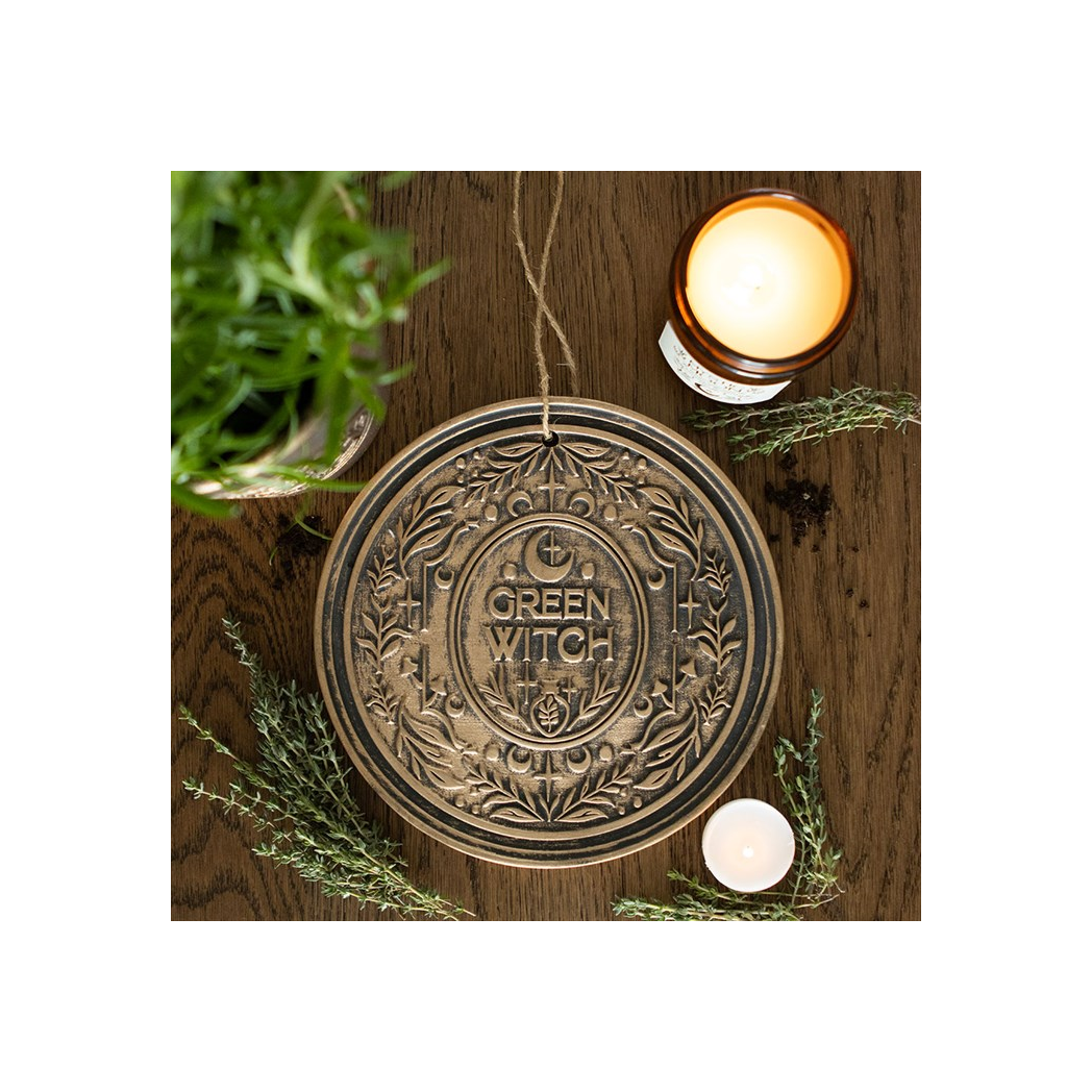 Green Witch Bronze Effect Terracotta Hanging Plaque
