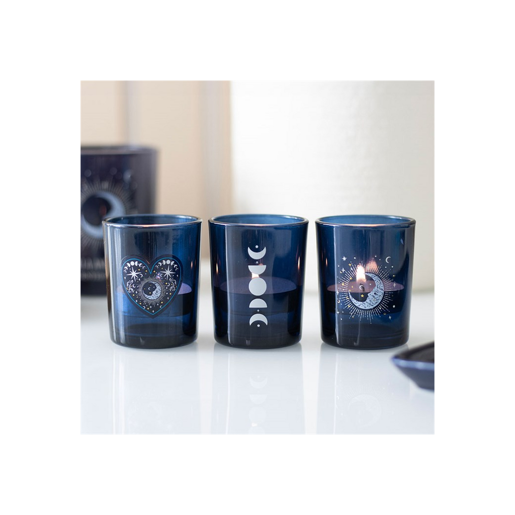 Set of 3 Blue Moon Votive Candle Holders