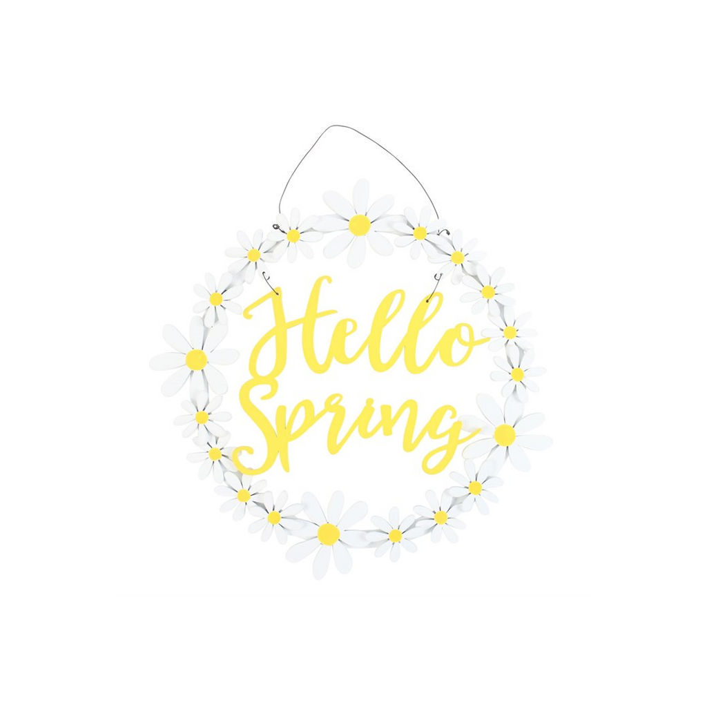 Hello Spring Hanging Daisy Wreath Decoration