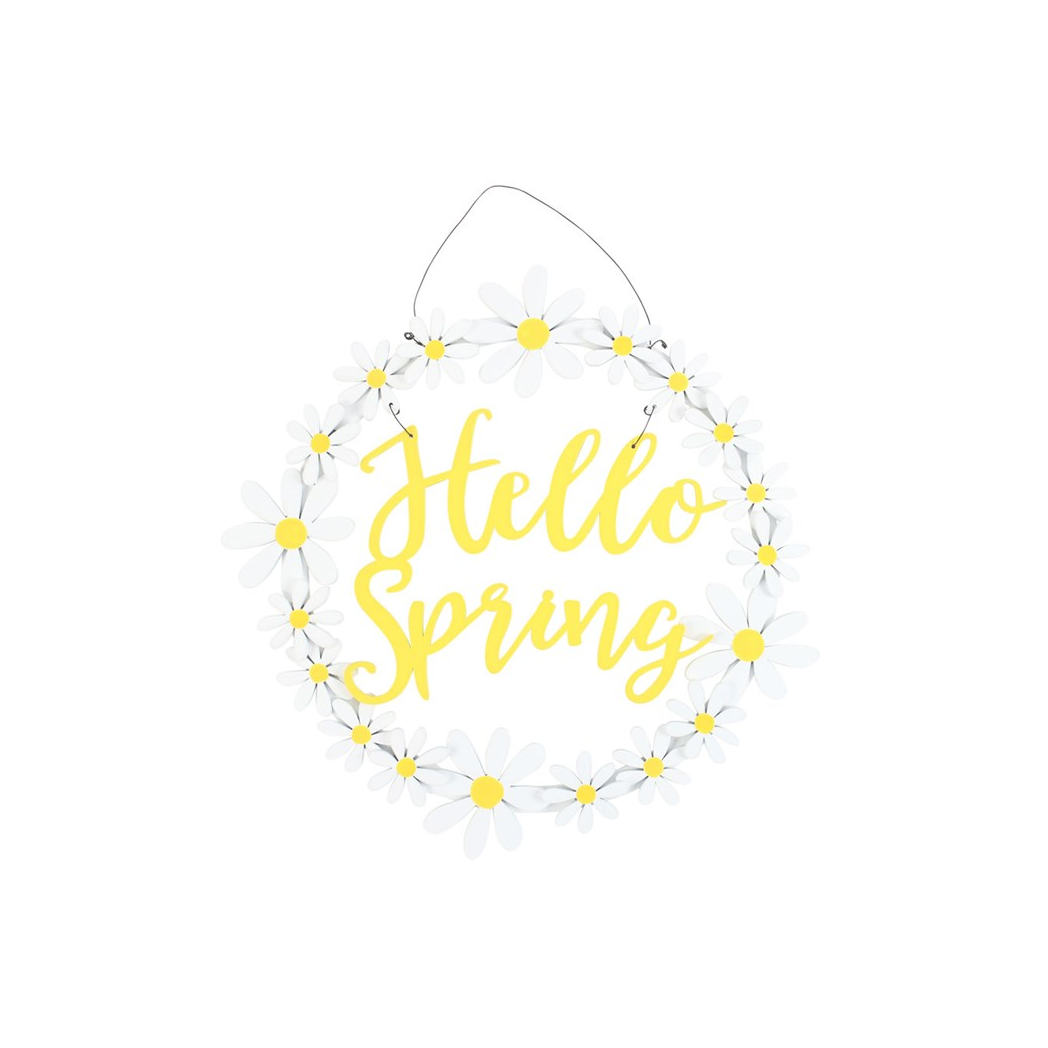 Hello Spring Hanging Daisy Wreath Decoration