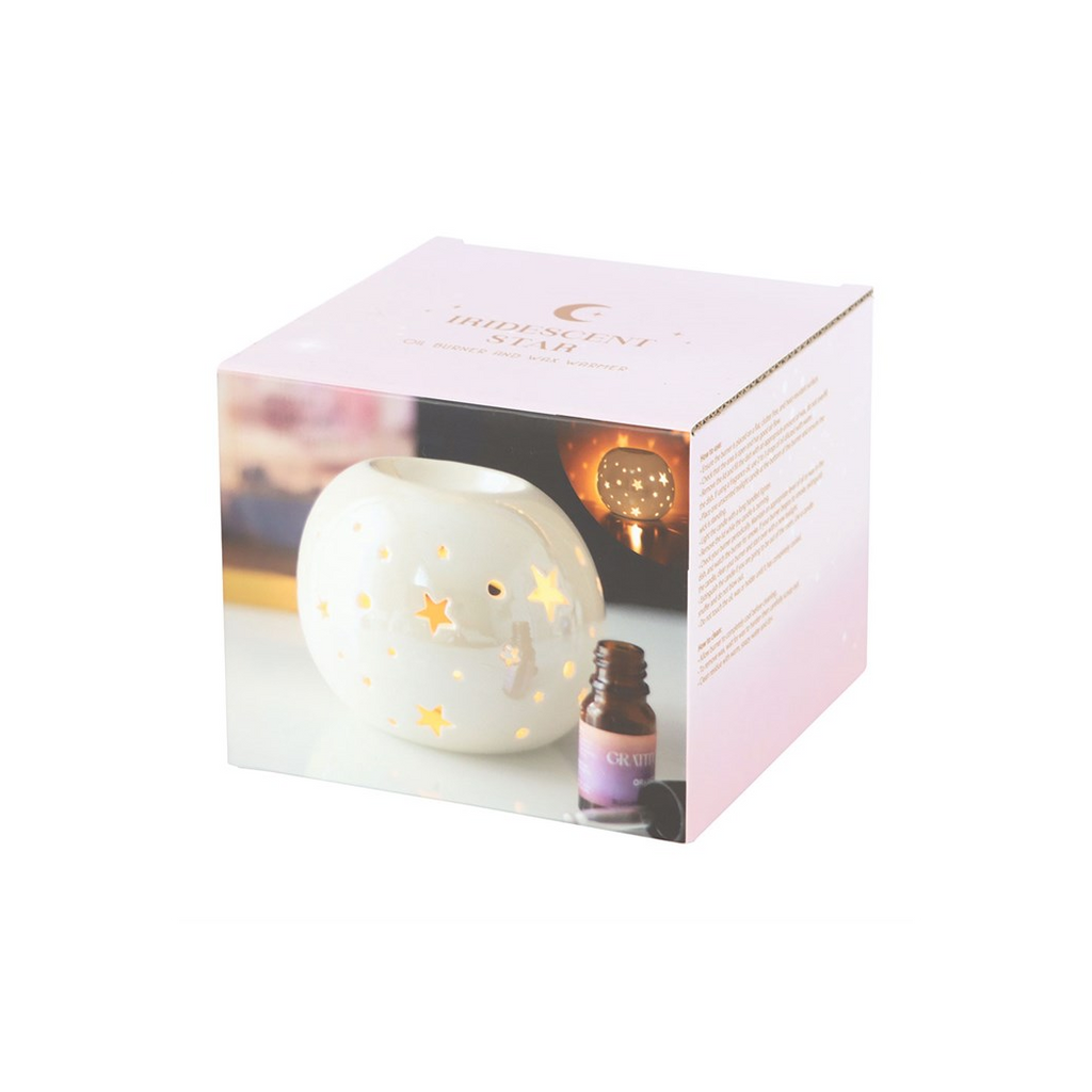 White Iridescent Star Oil Burner and Wax Warmer