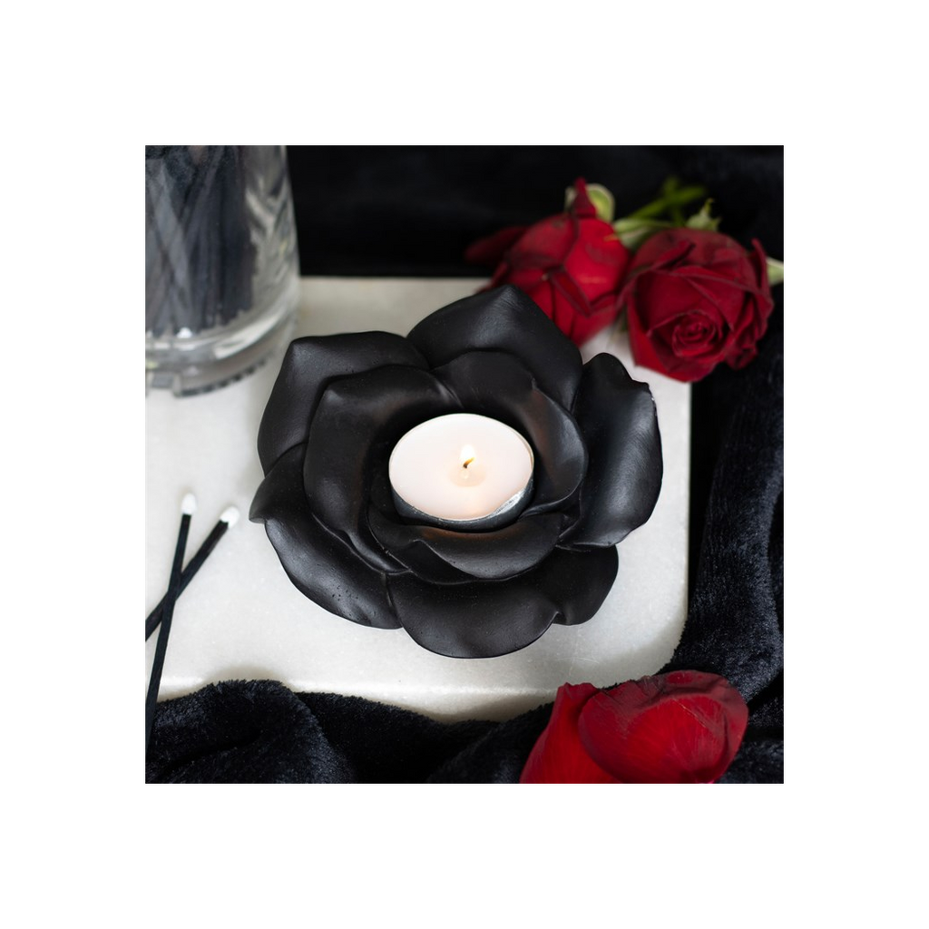 Black Rose Resin Tealight Candle Holder