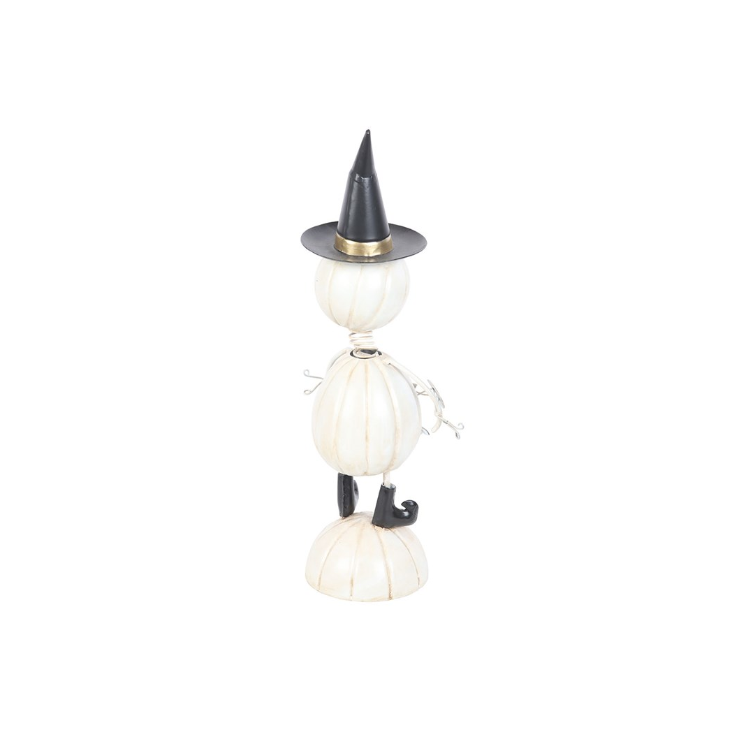 White Metal Pumpkin Man Ornament with Witch Hat