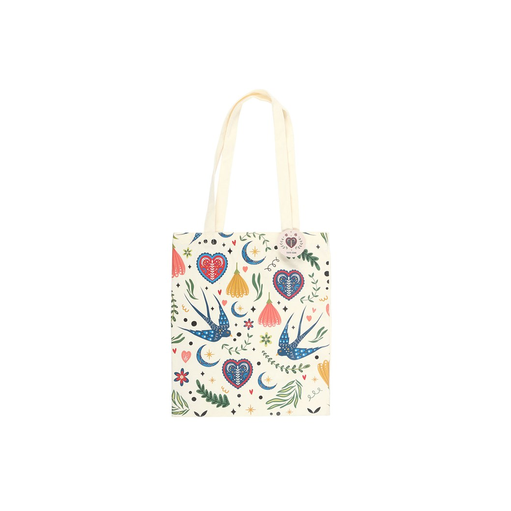 Cream Folk Print Polycotton Tote Bag