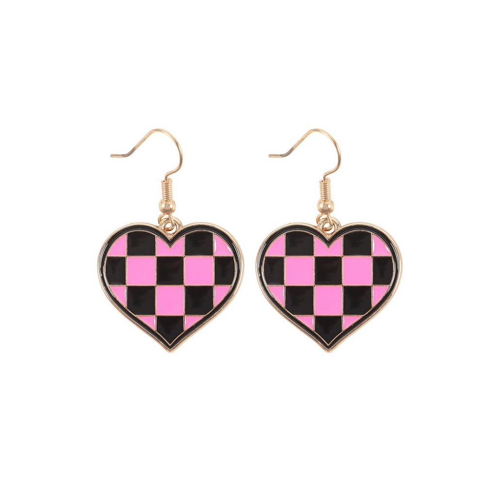 Checkerboard Heart Earrings