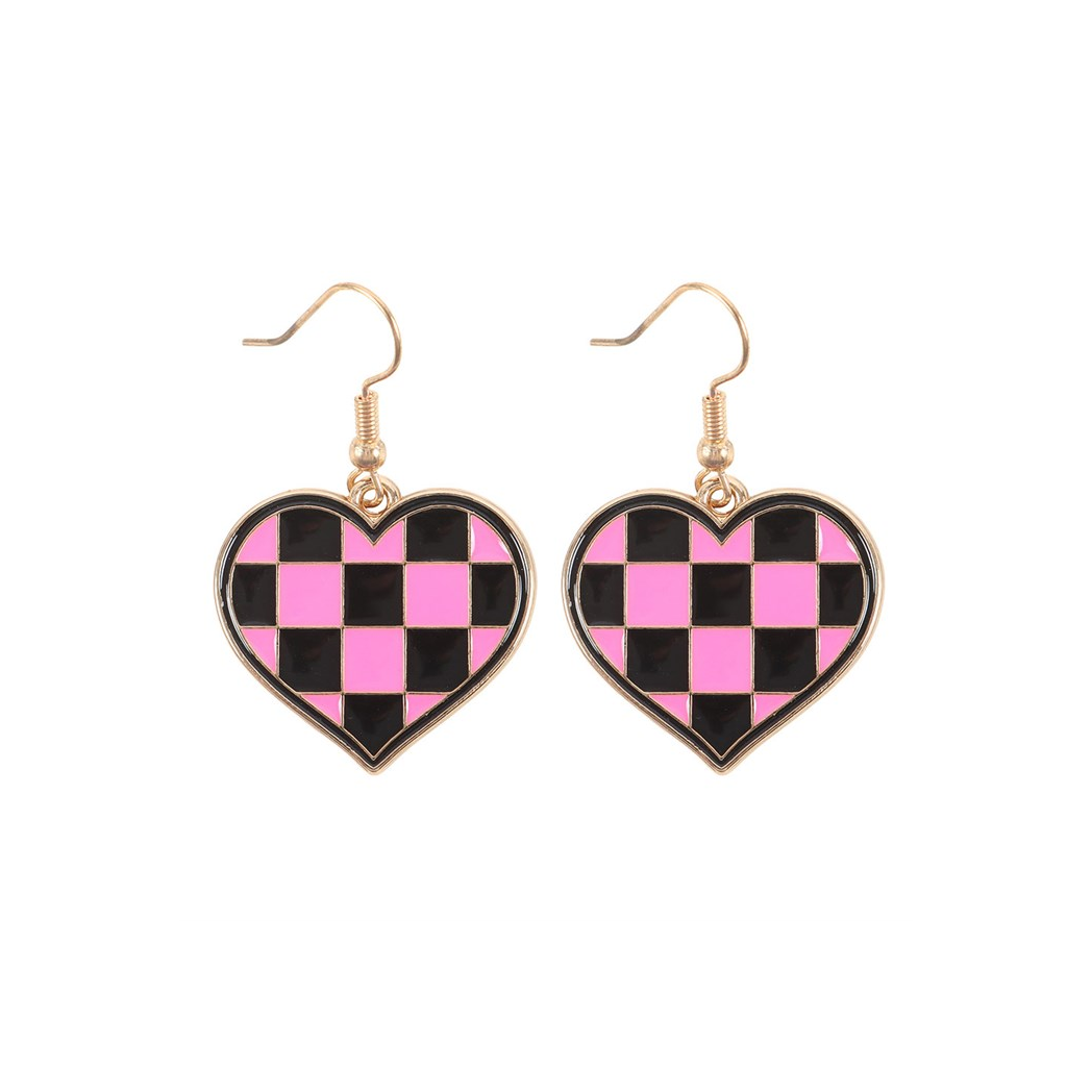 Checkerboard Heart Earrings