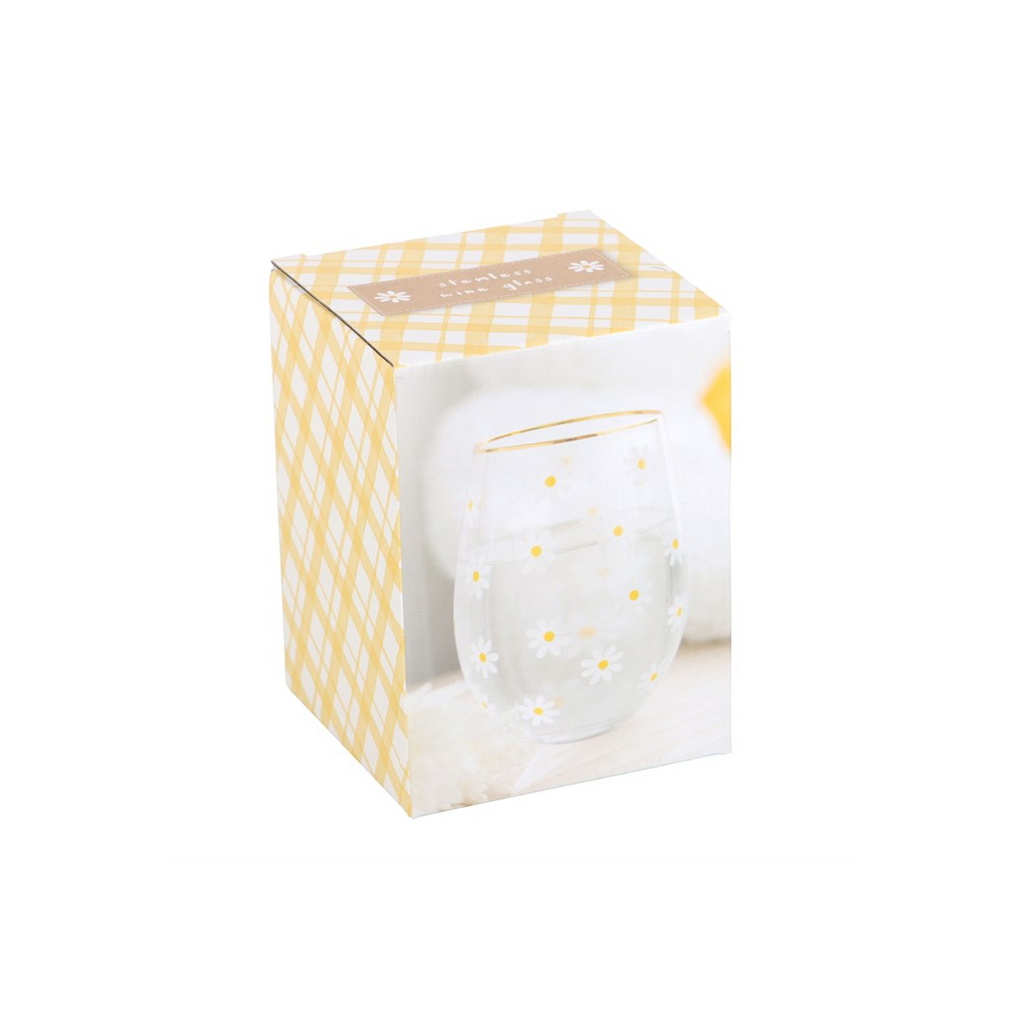 All Over Daisy Print Stemless Wine Glass