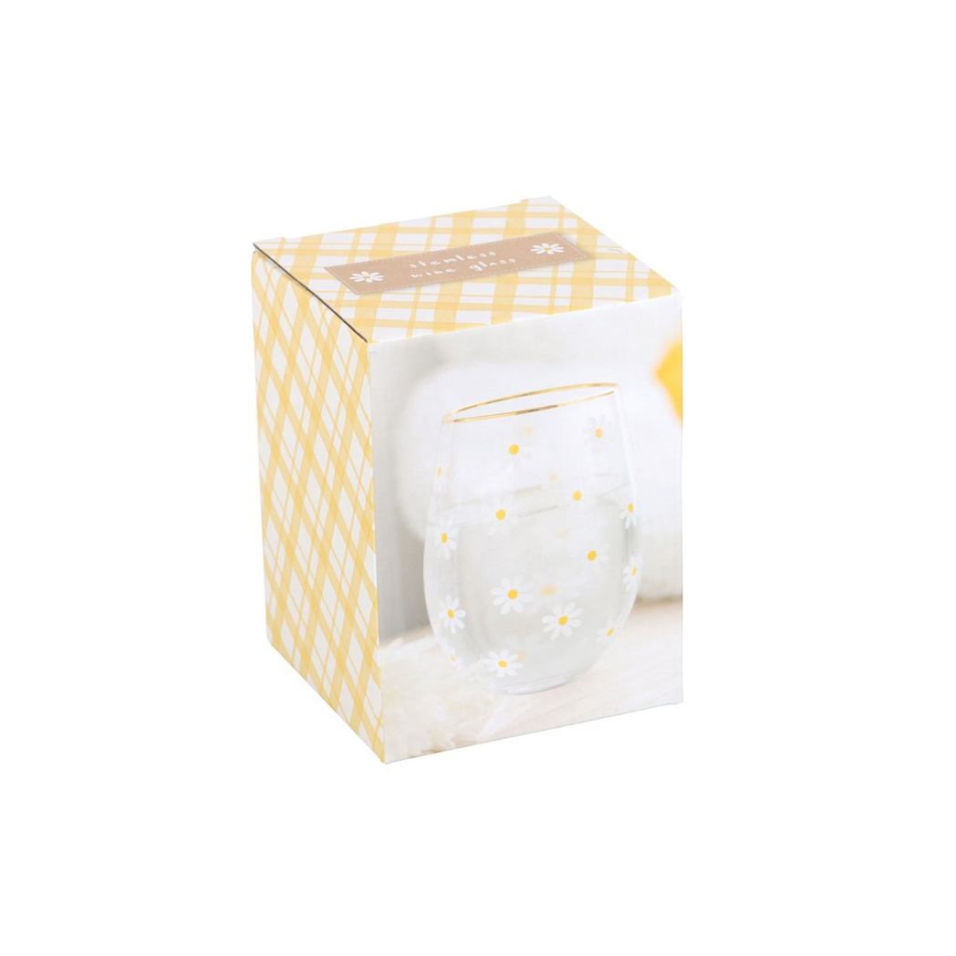All Over Daisy Print Stemless Wine Glass