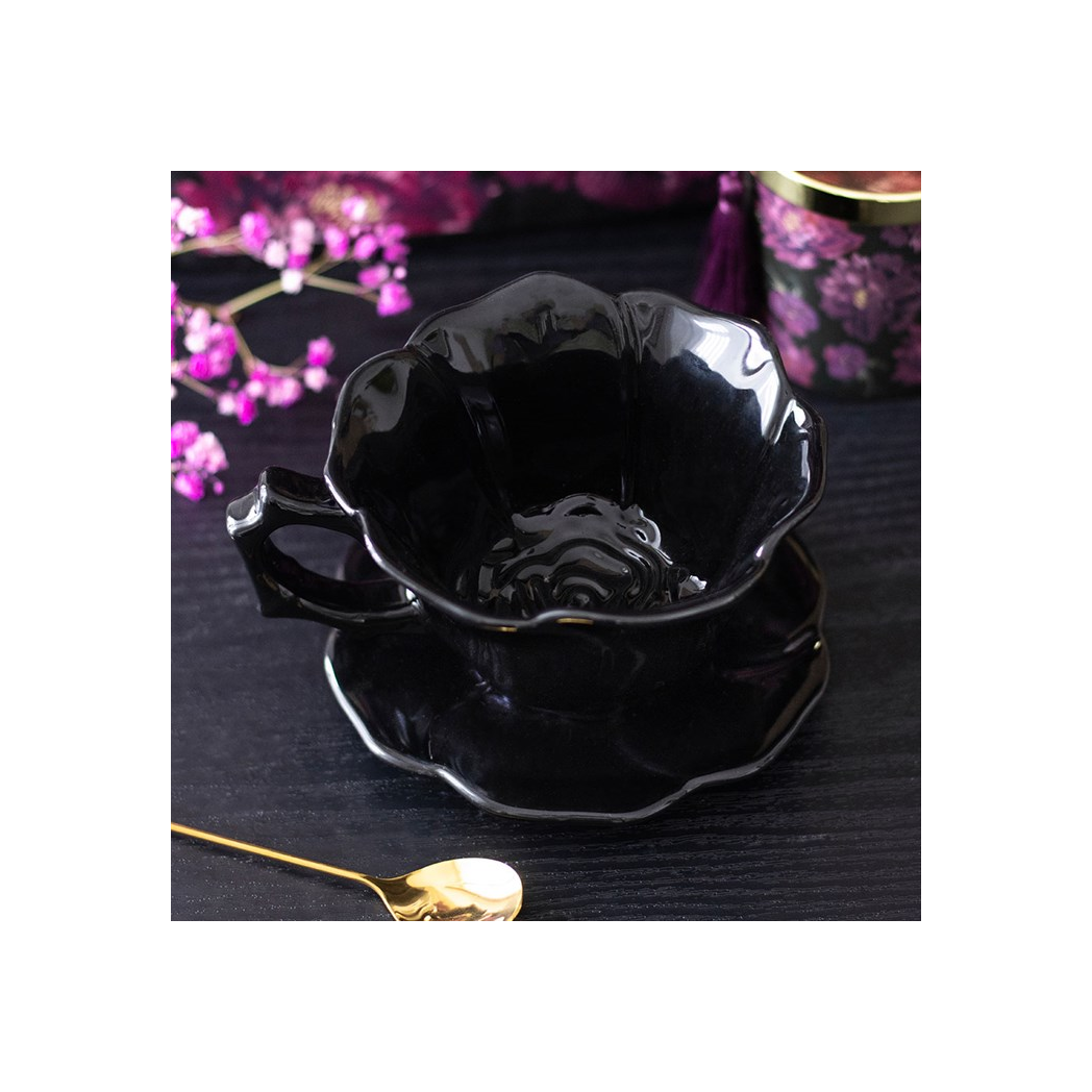 Black Rose Teacup and Saucer