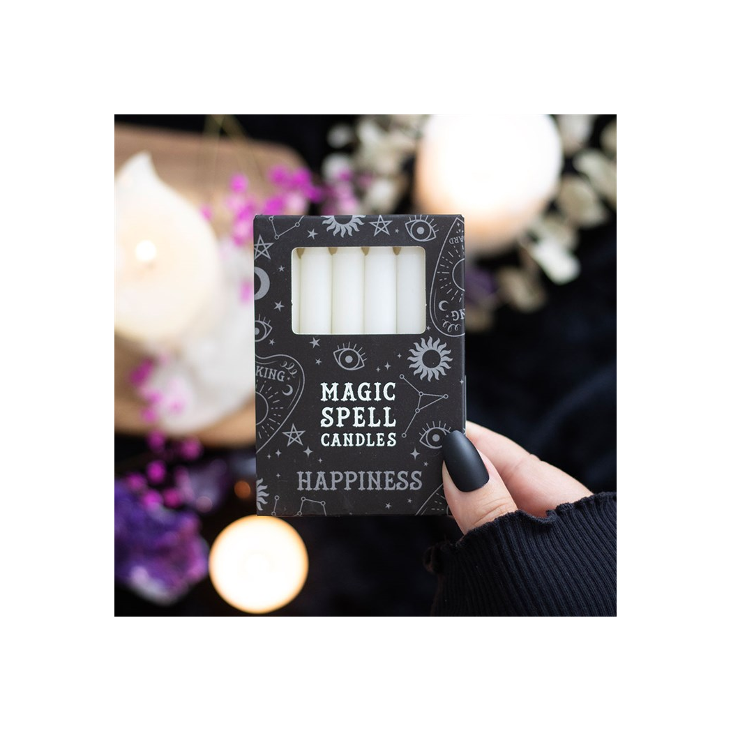 Set of 12 White 'Happiness' Spell Candles