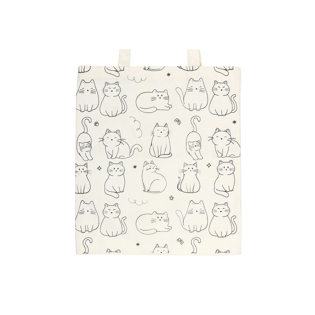 White Cat Print Polycotton Tote Bag