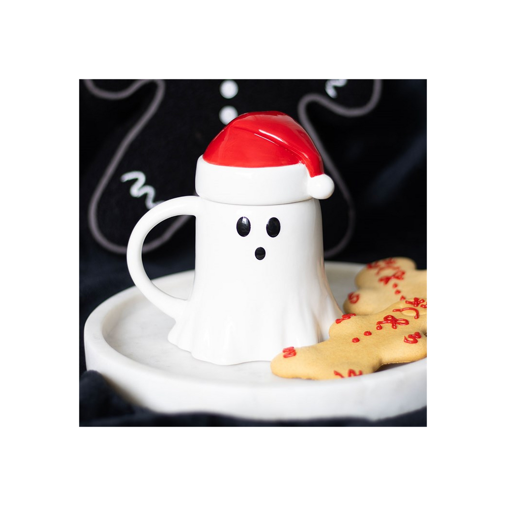 Ghost Shaped Mug with Santa Hat Lid