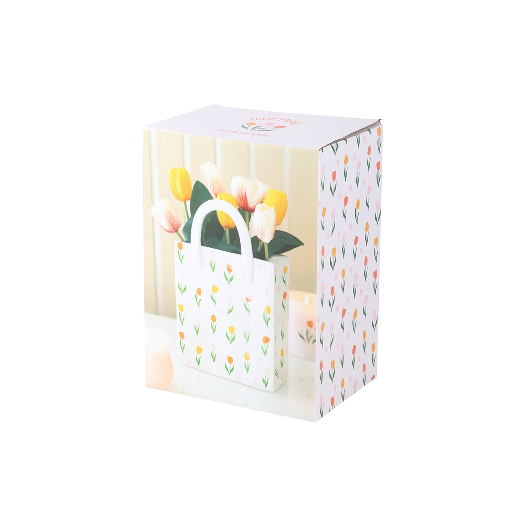 Tulip Print Ceramic Bag-Shaped Flower Vase