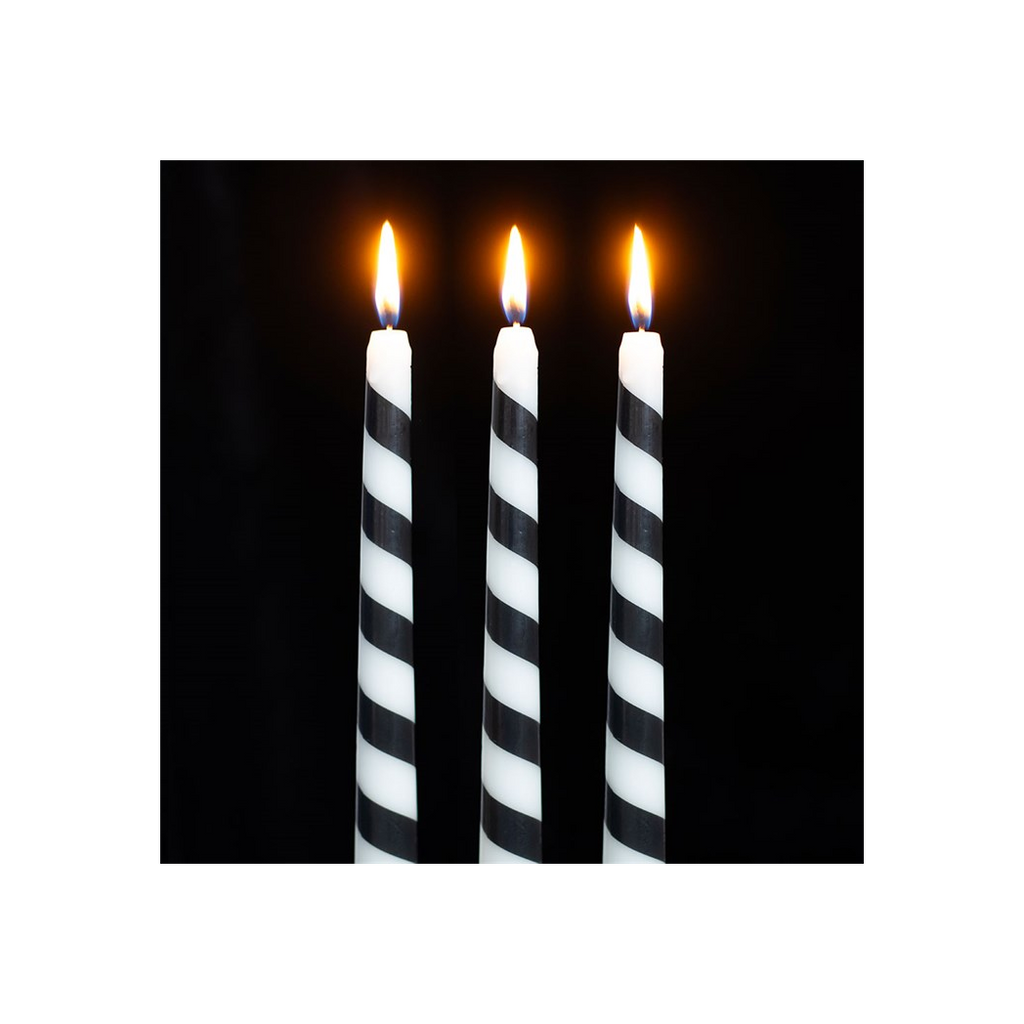 Set of 3 Black Candy Cane Taper Candles