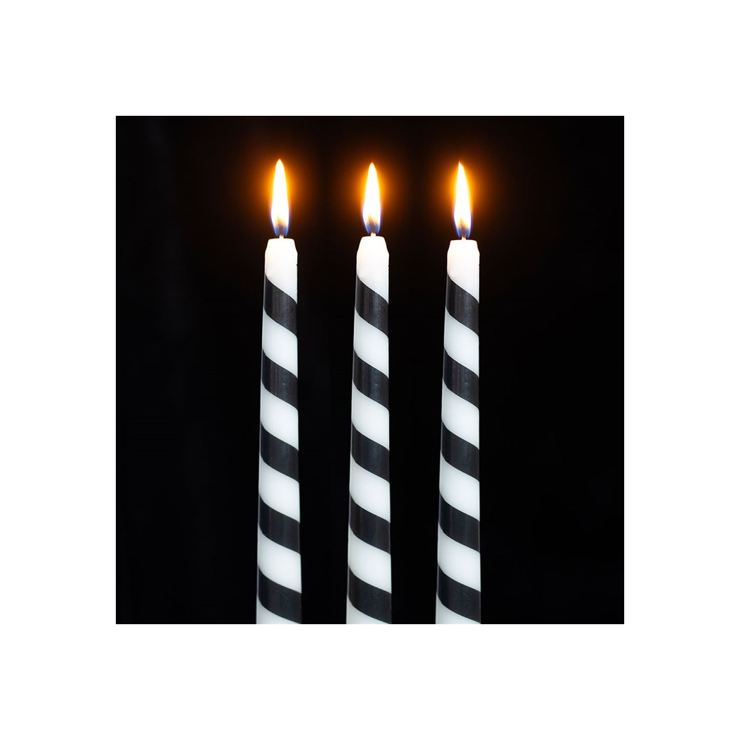 Set of 3 Black Candy Cane Taper Candles