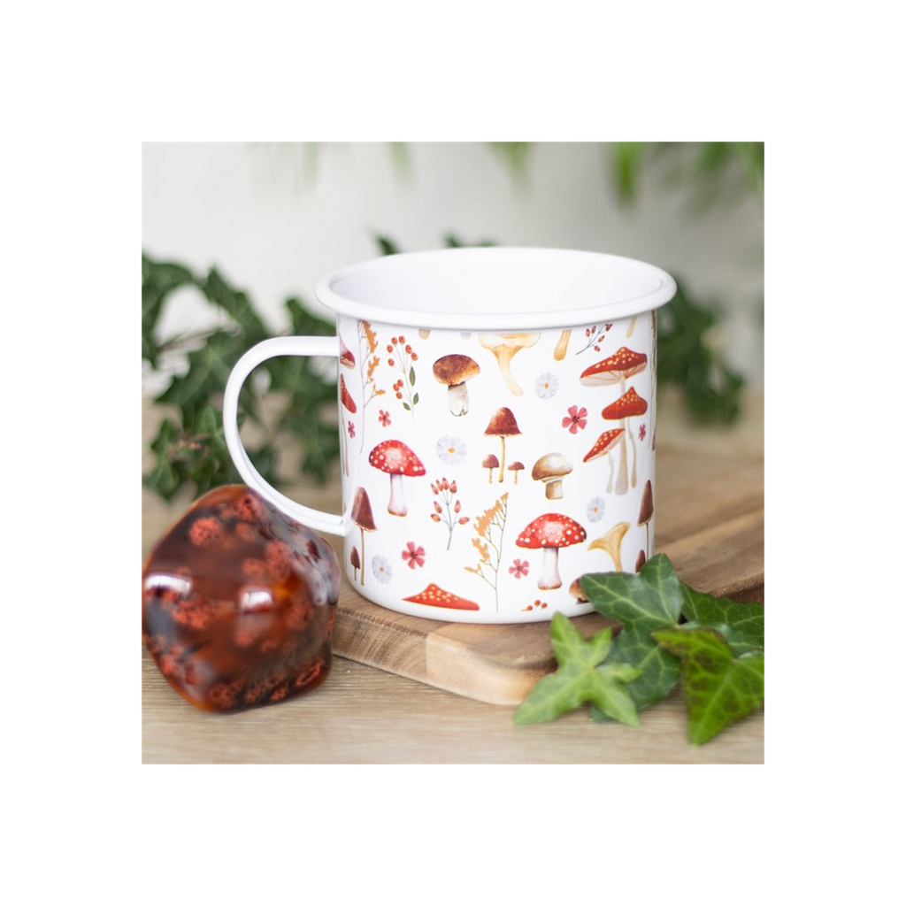 All Over Mushroom Print Enamel Mug