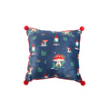 35cm Square Gnome Print Cushion with Pom Poms